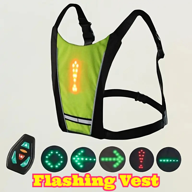 Running Visibility Gear - เสื้อกั๊กนิรภัยพร้อมไฟเลี้ยวแบบ LED ควบคุมด้วยรีโมท อุปกรณ์เตือนความปลอดภัย มองเห็นได้ชัดเจนสำหรับการวิ่งกลางคืน ปั่นจักรยาน