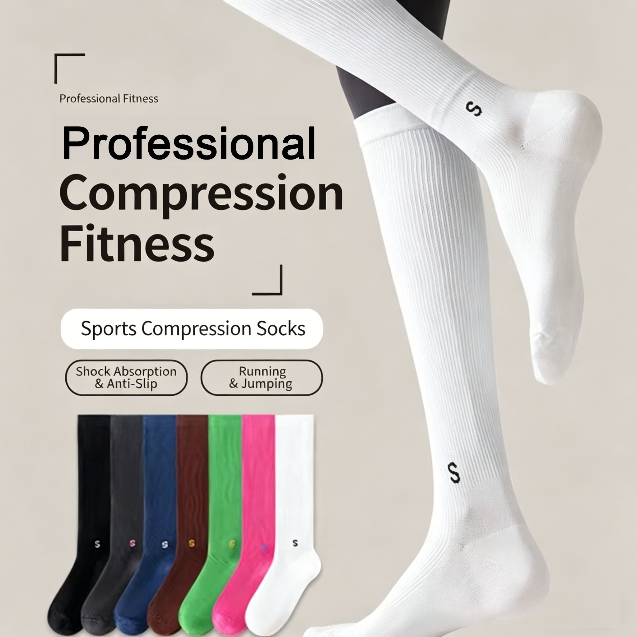 Compression Calf Sleeve - ถุงเท้ากีฬาแบบมีแรงกดกระชับสำหรับผู้หญิง ระบายอากาศได้ดี เหมาะสำหรับวิ่ง กระโดดเชือก ฟิตเนส และกระชับสัดส่วนในช่วงฤดูร้อน