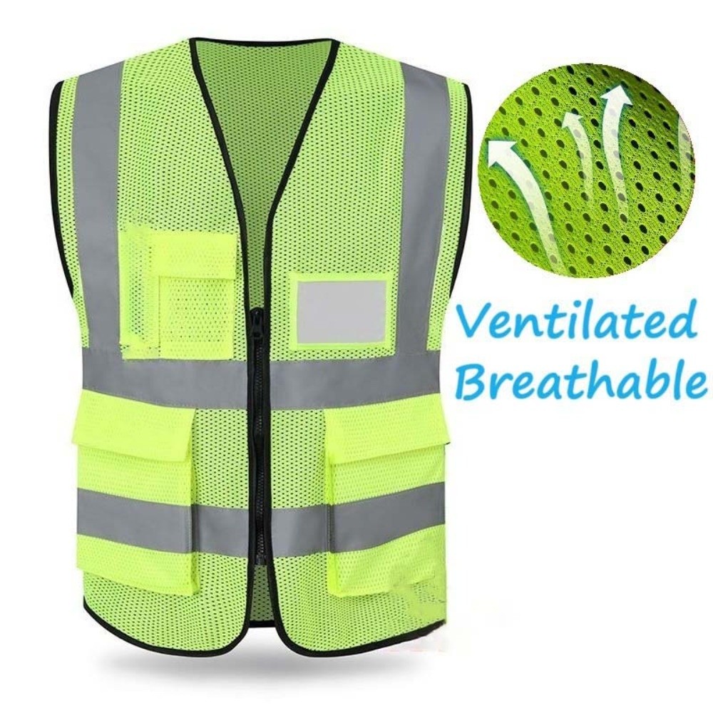 Running Visibility Gear - เสื้อกั๊กสะท้อนแสงแบบมองเห็นได้ชัดเจนพร้อมกระเป๋าเสื้อผ้าสำหรับงานก่อสร้าง ระบายอากาศได้ดี อุปกรณ์วิ่งเพื่อความปลอดภัย