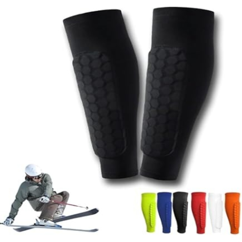 Compression Calf Sleeve - สนับแข้งฟุตบอลพร้อมปลอกแขน น้ำหนักเบา อุปกรณ์ป้องกันสำหรับฟุตบอล ป้องกันน่อง พร้อมปลอกแขนรัดกระชับและแผ่นรองรูปทรงรังผึ้ง
