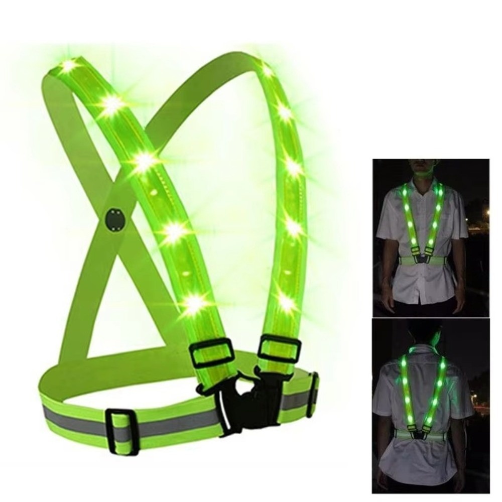 Reflective Running Gear Vest - เสื้อกั๊กนิรภัย LED โพลีเอสเตอร์ใหม่ สีเขียว ชาร์จ USB