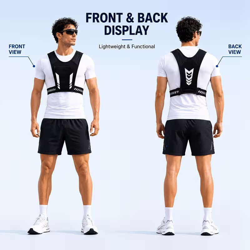 Reflective Running Gear Vest - เสื้อกั๊กสำหรับวิ่งน้ำหนักเบา CZHIYAO พร้อมแถบสะท้อนแสงและช่องเก็บโทรศัพท์ สำหรับผู้ชายและผู้หญิง ใช้สำหรับวิ่งจ๊อกกิ้ง วิ่งออกกำลังกาย