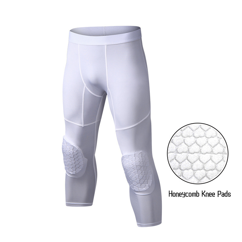 Running Gear Satisfy - กางเกงบาสเก็ตบอลสำหรับผู้ชายพร้อมแผ่นรองเข่าเลกกิ้งแบบรัด3/4กางเกงขี่จักรยานสำหรับวิ่งอุปกรณ์ป้องกันตอนเล่นกีฬา