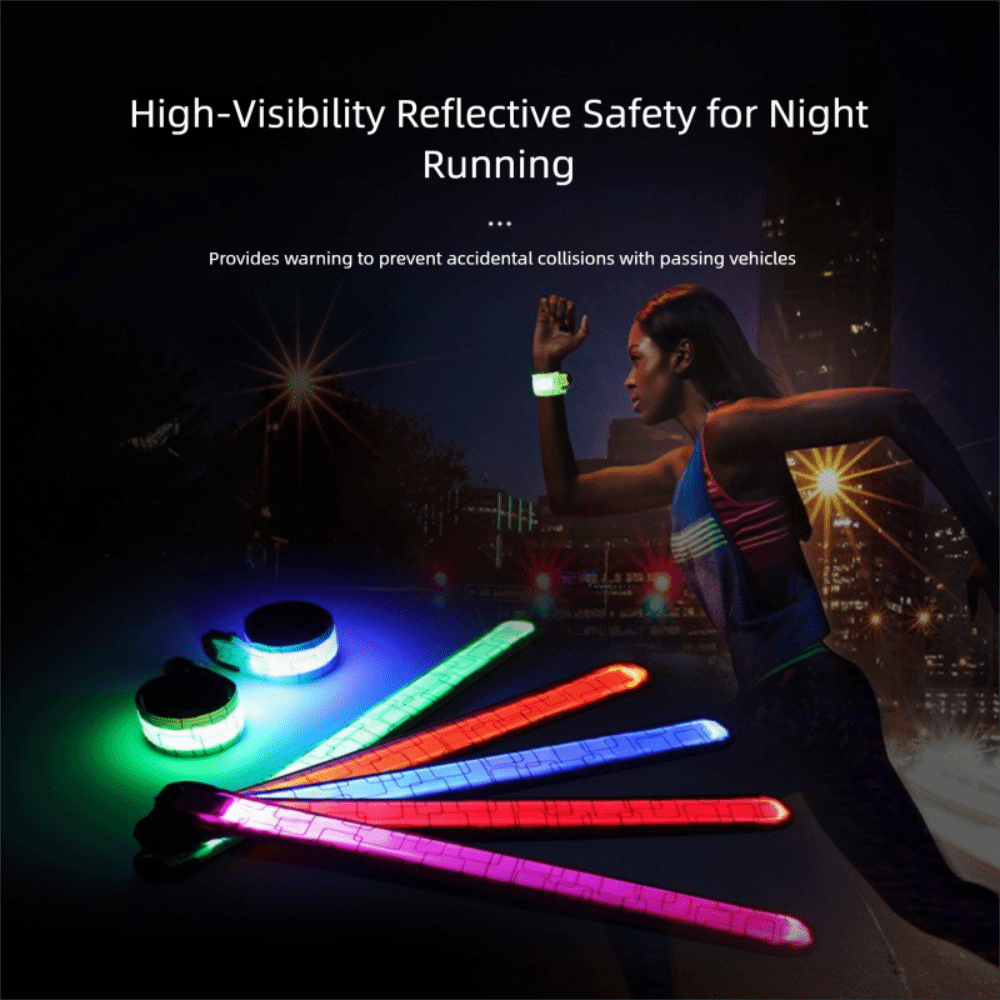 Running Visibility Gear - สายรัดแขนวิ่งกลางคืนสไตล์แบตเตอรี่ 5 สีแถบไฟ LED ที่มองเห็นได้สูง USB